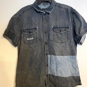 AKOO Men's Short Sleeve Button up Denim Shirt Size XXL Two Toned Blue